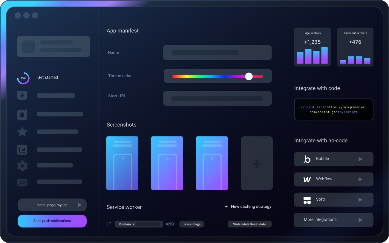 Progressier dashboard preview