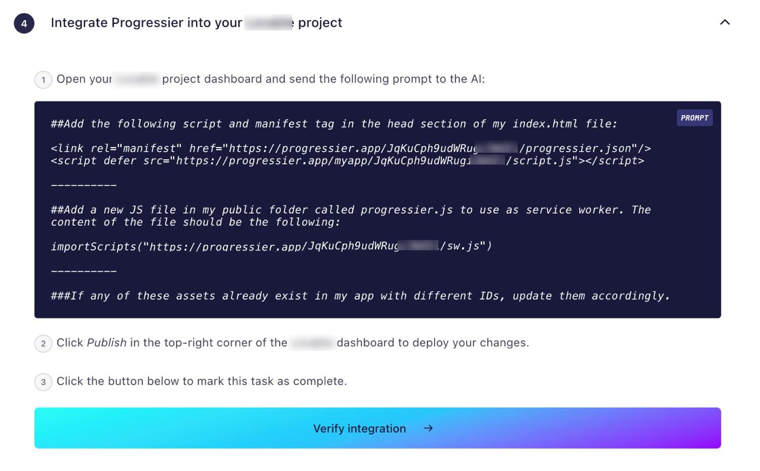 Illustration screenshot for Integrate with one prompt