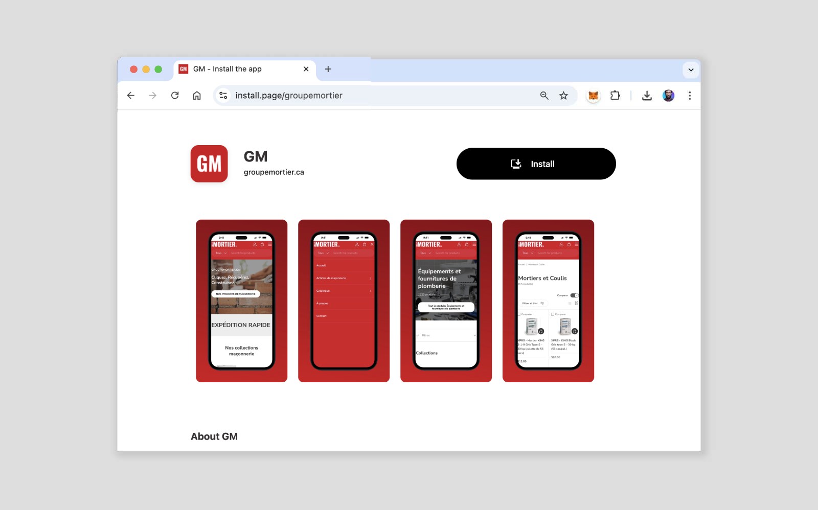 Groupe mortier PWA Example