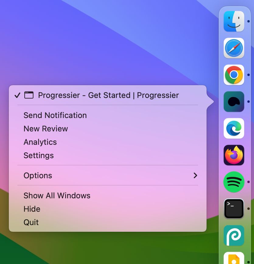 Examples of PWA shortcuts on macOS